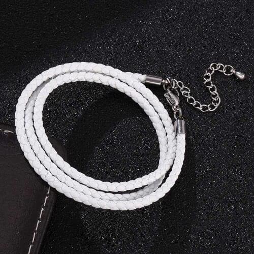 White Braided Leather Multilayer Charm Bracelet Women Lobster Clasp Ajustable Rope Bracelets Fashion Jewelry Gifts
