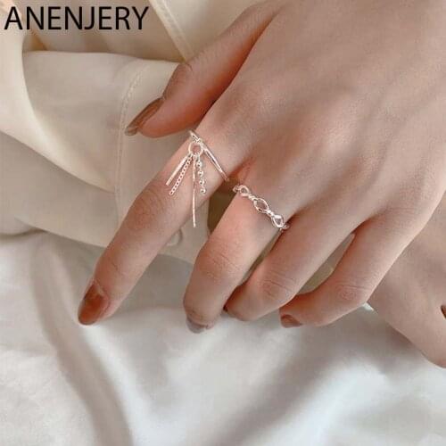 ANENJERY 925 Sterling Silver Hot Fashion Tassels Chain Rings for Women 2020 New Jewelry Rings Party Accessories S-R913