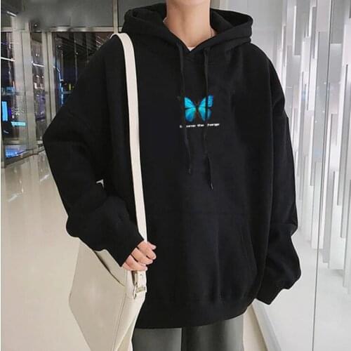 Become The Change Butterfly Print Hoodies Sweatshirt Aesthetic Oversized Winter Warm Pullover Loose Tracksuit Female Hoodies