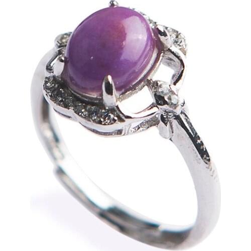 Genuine Natural sugilite Gems Purple Crystal Adjustable Size Women Anniversary Stering Sliver Ring 8*6mm