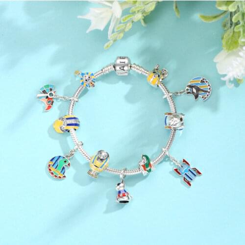 100% 925 Sterling Silver Egyptian Pharaoh Culture Series Dangle Enamel Beads Fit Original Charms Bracelets DIY Women Jewelry