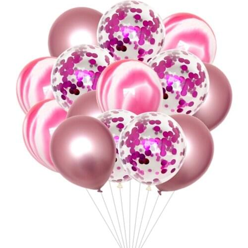 15pcs 12inch Agate Balloons with Confetti Baloon Metal Latex Balloon Birthday Party Weddding Decoration Globos Graduation Decor
