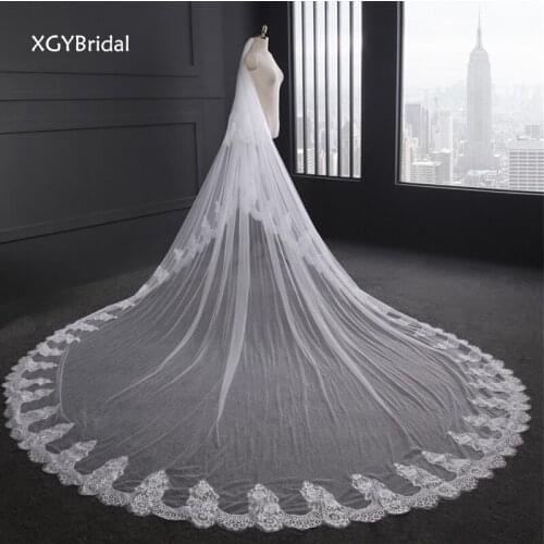 2021 New Arrival Wedding Veils White Ivory Long Tail Real Shots Polyester Cathedral 3 Meters For Marriage Bridal Accessories