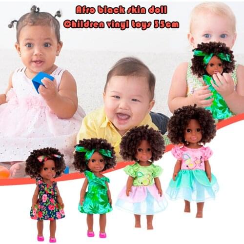 35 CM Vinyl Lifelike Dolls Fashion Baby Dolls Movable Joint Cute African Black Doll Toys Best Gift Toy Birthday Christmas#g4