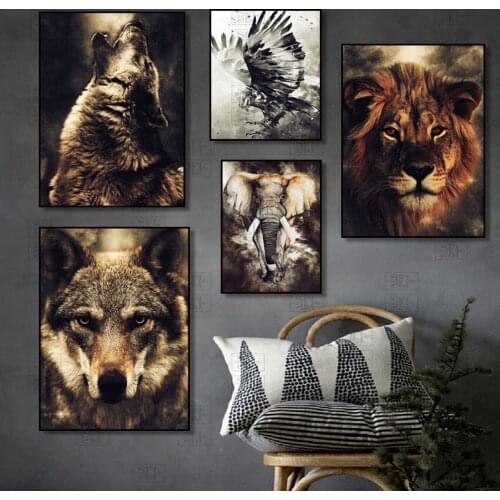 Watercolor Wolf Lion Eagle Elephant Wall Art Canvas Painting Nordic Posters and Prints Wall Pictures for Living Room Home Decor