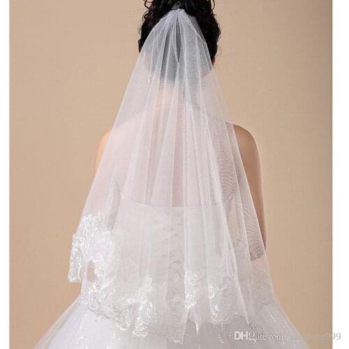 White Lace Appliques Bridal Veil voile de mariee One layer Wedding Accessory 1.5M veu de noiva longo Without Comb