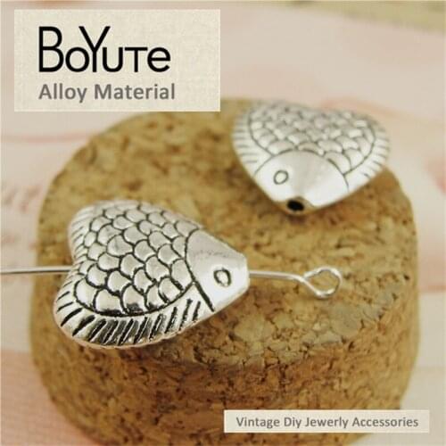BoYuTe (30 Pieces/Lot) 16*17MM Vintage Style Antique Silver Plated Metal Diy Beads Fish Jewelry Findings Accessories Wholesale
