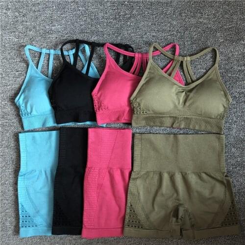 Energy seamless gym set women 2 piece yoga short sets fitness athletic sports running yoga suit workout shorts set sportswear
