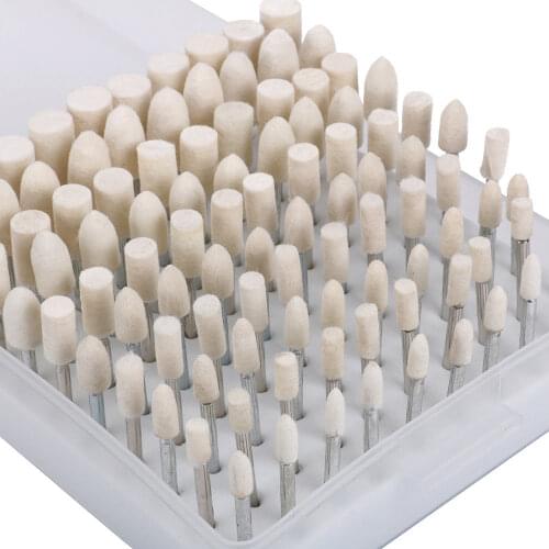 100Pcs Felt Polishing Pad Buff Clean Wheel Point Mandrel for Dremel Rotary Tool