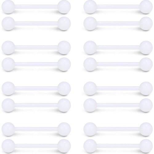 JFORYOU 14G 9/16 Inch Bioflex Flexible Acrylic Straight Tongue Nipple Ring Retainer Piercing 14-30PCS
