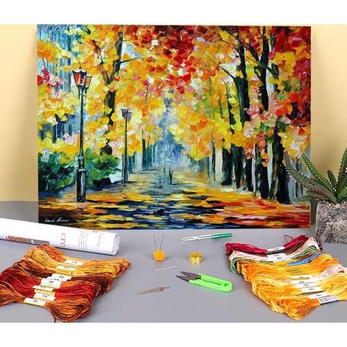 Oil Painting Style Sunday Printed Fabric 11CT Cross Stitch Full Kit DIY Embroidery DMC Threads Painting Sewing Gift