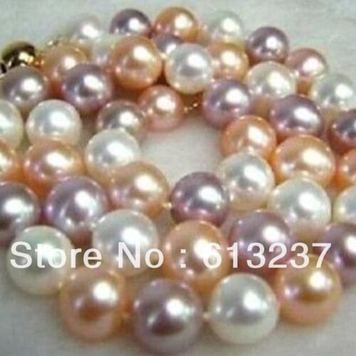 Beautiful style 8mm multicolor shell simulated-pearl round beads fashion rope chains necklace jewelry making 18inch MY4609