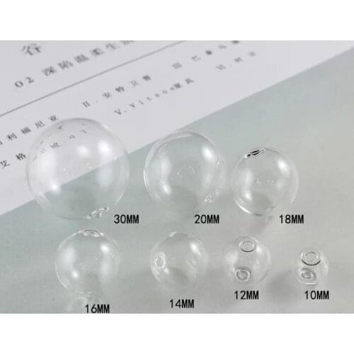 5pcs/lot 6/8/10/12/14/16/18/20/22/25/30mm round glass globe bubble with 2-3mm double hole glass vial pendant glass bottle ball
