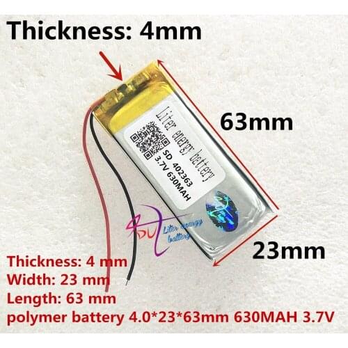 Best battery brand 3.7V lithium polymer 402363 042363 MP3 recorder MP4 Bluetooth stereo 630MAH