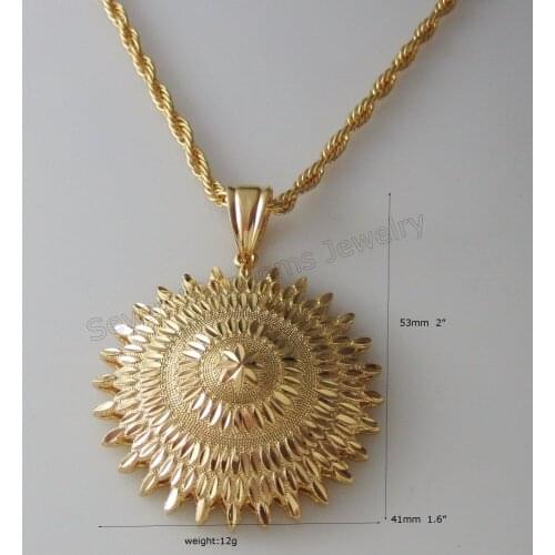 Min ORDER 10$/- YELLOW GOLD GP DUBAI GOLD COATED 24" ROPE NECKLACE & MANY SPECIFIC CARVED ROUND SUN FLOWER SHAPE PENDANT