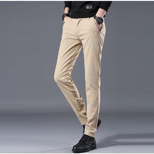 2019 New Arrival Mens Casual Business Pant Men Mid Full Length Brand Stretch Trousers Regular Straight Black Gary Big Size 28-38