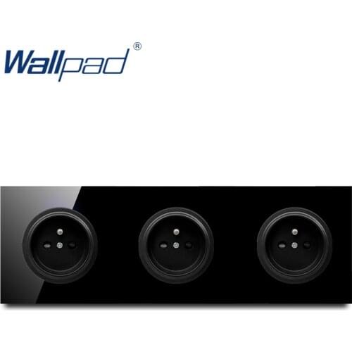 Wallpad Crystal Tempered Pure Black Glass Panel 16A 3 EU French Standard Wall Power Socket Outlet Grounded