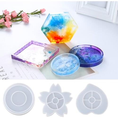 New Coaster Silicone Mold Square & Hexagon & Circle Round Cup Mat Pad Mould For Resin Concrete Cement Flowerpot Bonsai Base Mold