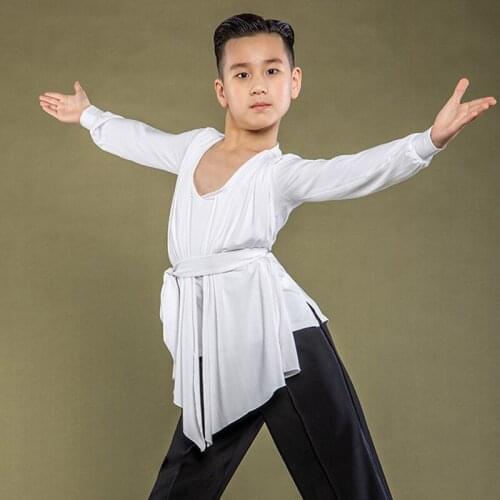 Latin Dance Clothes Boys Practice Long Sleeve Tops Professional Rumba Training Clothing Samba Tango Cha Cha Dance Shirt DWY5463