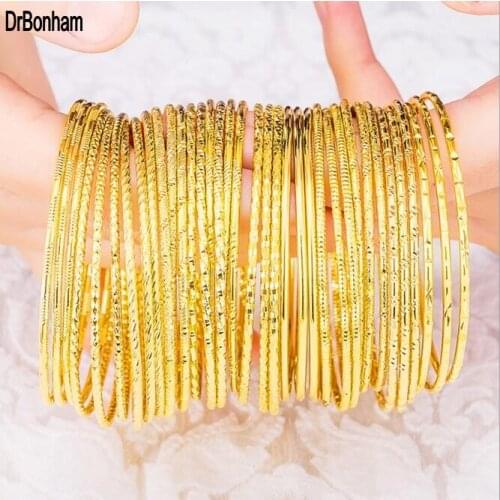 Wholesale top gold Brand Jewelry thin 2mm Pulseira Bracelet & Bangle dubai gold wire bangle Bracelet For Women girls 3pcs/lot