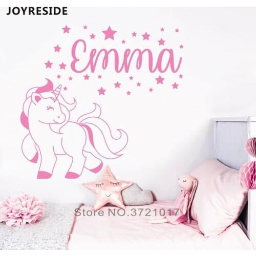 JOYRESIDE Personalized Name Unicorn Sticker Girls Room Decor Wall Decoation Custom Names Bbay Decals Cute Unicorn Little W156
