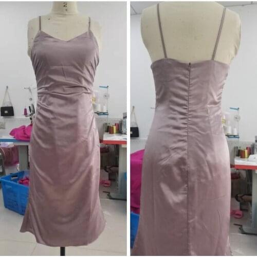 Real Photos Spaghetti Straps Dusty Pink Bridesmaid Dresses Ruched Satin Maid of Honor Robes Mermaid Wedding Party Gowns