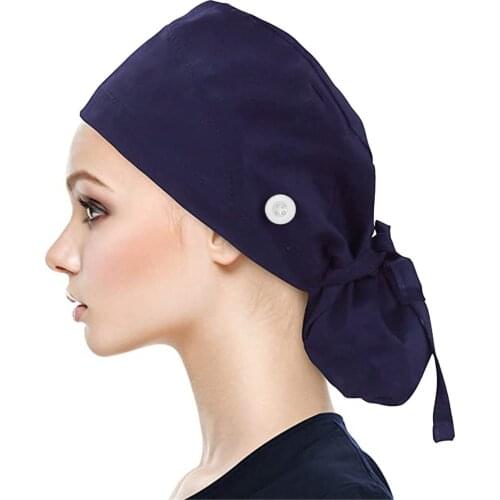 Working Scrub Cap with Button Sweatband Solid Nursing Hat Adjustable Tie Back Elastic Bouffant Hat Head Scarf gorros quirurgicos