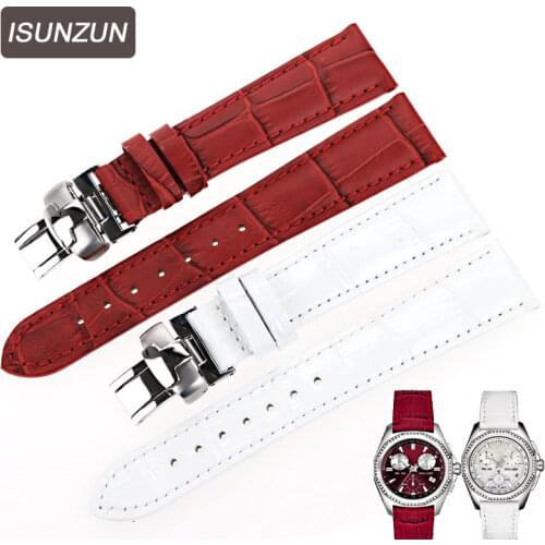 ISUNZUN Womens Watch Strap For Tissot PRC100/T22/T008 Watchbands Styles 17mm Wine RedLeather Watch Band Free Shipping