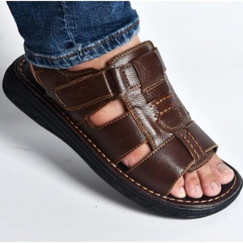 2019summer mens slippers genuine leather sandals outdoor casual men leather sandals for Beach shoes hombre Hollow aerated shoes