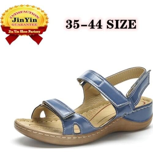 Women Summer Open Toe Comfy Sandals PU Buckle Strap 3CM Wedges High Heels Round Toe Shallow Back Strap Casual womens sandals