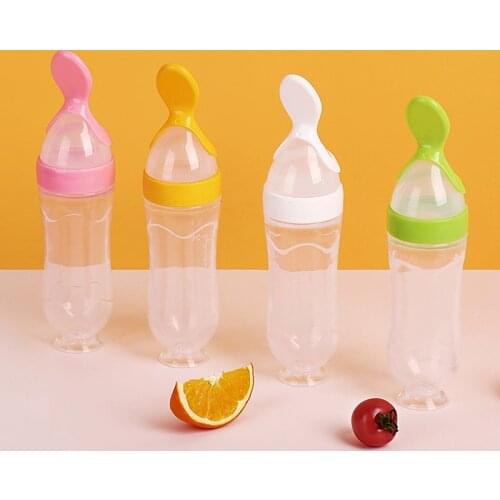 Bottle Cup Safety Silicone Baby Bottle Infant Kids Feeding Bottles With Spoon Rice Cereal Milk Paste Baby Food Supplement Cup