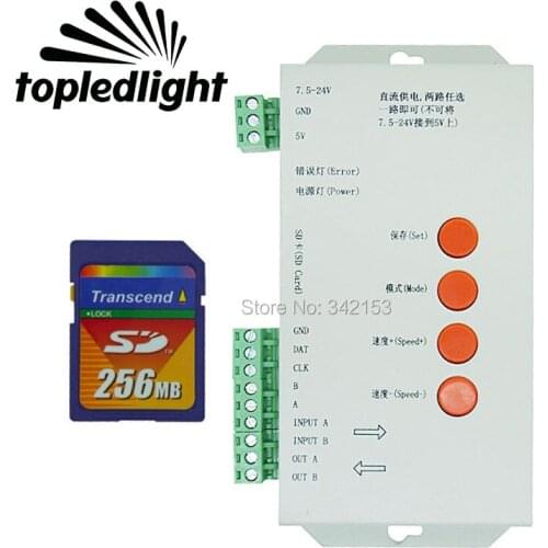 High quality T-1000S 256M SD Card Led Pixel Controller 5050 RGB Led Strip Accessories Support IC LPD6803 WS 2801 WS2811