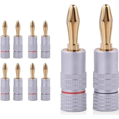 Banana Plugs 4 Pairs/ 8 pcs, 24K Gold Plated Dual Screws Jack Connectors for Amplifier, Speakers, Receiver