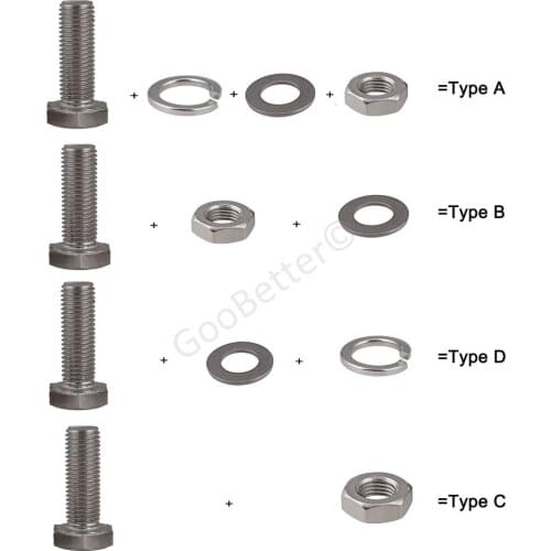 5Pcs A4 316 Steel Hex Hexagon Head Screw Bolt+Nut+Flat+Spring Washer Kit Match M6 Length 8mm 10mm 12mm 16mm 20mm 25mm 30mm 35mm