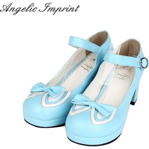 Japanese Lolita Cosplay Shoes Sweet Bow Ankle Strap Square High Heel School Girl Shoes