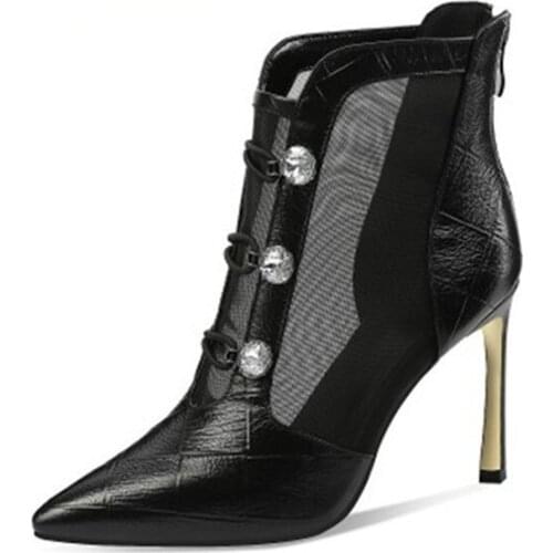 Women boots 2020 White leather mesh boots women hollowed out sexy high heels sandals women pearl sandals high heels womem shoes