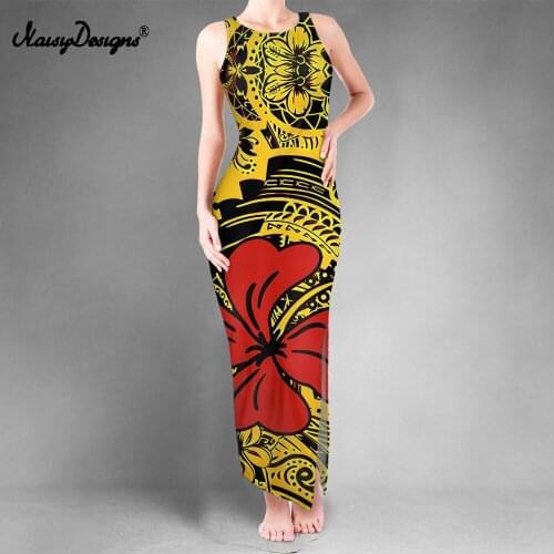 Noisydesigns Dresses For Women Party Vintage Slit Vest Polynesian Plumeria Flower Ladies Sexy Bodycon Dress Vestido Sexi Verano