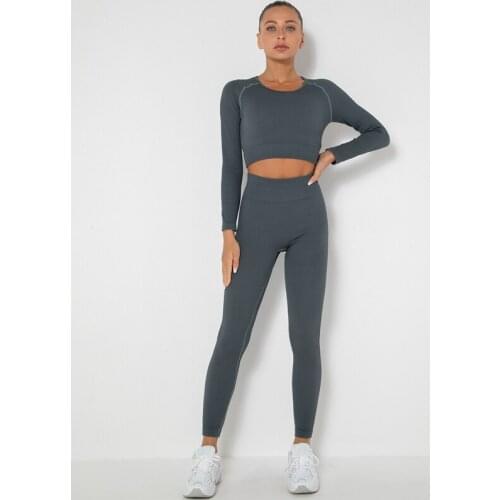 Long Sleeves Tracksuit For Women Seamless Gym Sportswear Quick Dry Shirts And Scrunch Yoga Leggings Breathable Exercise Outfits