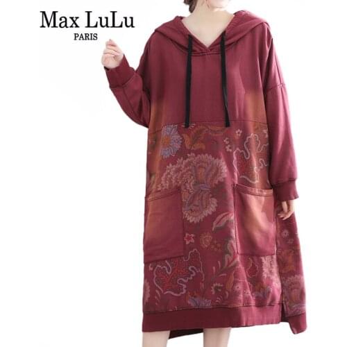 Max LuLu 2021 Spring Designer Streetwear Ladies Vintage Printed Dress Womens Loose Hooded Vestidos Female Punk Oversized Dresses