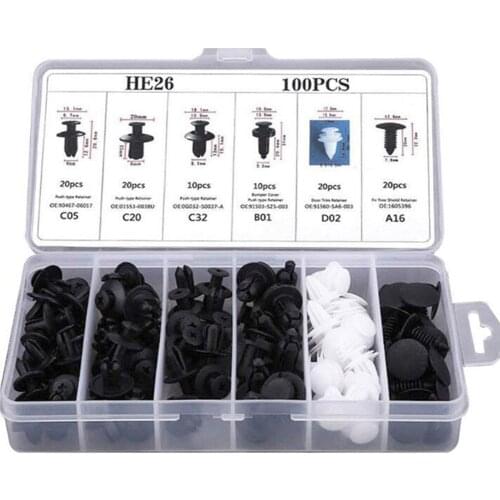 100PCS 6 Styles Fastener Clip Mixed Car Body Push Retainer Rivet Bumper Door Trim Panel Retainer Fastener Kit Auto Accessories