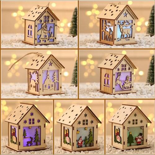2Pcs Led Light Wood House Christmas Tree Decorations For Home Nice Illuminated Wooden House DIY Gift Window Christmas Decoration