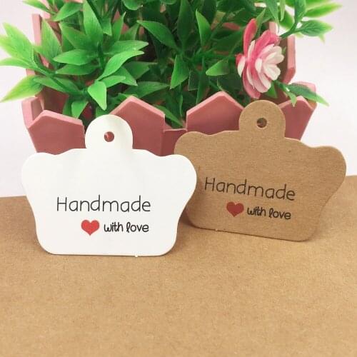 200pcs/lot Kraft paper price tags DIY handmade with love gift tags crown shaped packing labels for gift boxes/note price tag