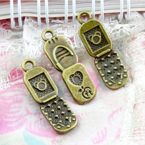 50 Pieces/Lot 27*8.5MM Antique Bronze Plated Alloy Mobile Phone Charms Diy Necklace Pendant