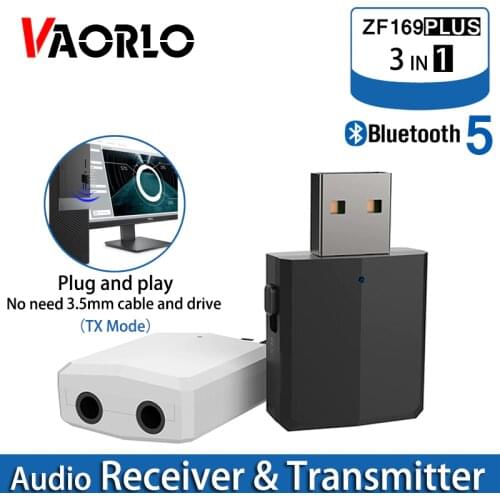 VAORLO Bluetooth 5.0 Audio Receiver Transmitter 3 IN 1 Stereo 3.5MM USB Bluetooth Wireless Adapter For TV PC Car Kit Headphones