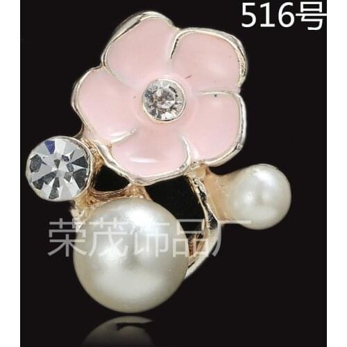 Free Shipping 50PCS 15*17MM Crystal White Pearl Decorated Oil Drop Alloy Flower Button Charms Gold Tone Enamel Charm