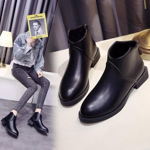 Martin boots womens British style fall / winter 2020 new short boots round head Mid Heel Chelsea boots back zipper nude boots