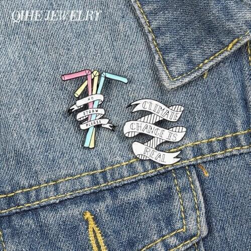 QIHE Jewelry No Plastic Straws Enamel Lapel Pins Protect Environment Brooches Badges Fashion Pin Gifts for Friends Wholesale