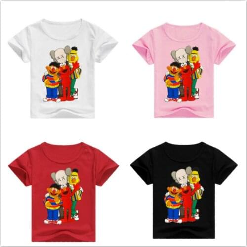 Baby Boys/Girls Cartoon Sesame Street Elmo Print Clothes Children Funny Short Sleeve T Shirts Kids Cotton Baby Costume Tops Tee