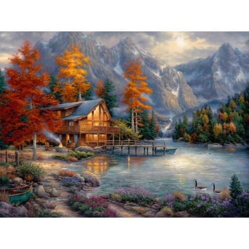 DIY diamond painting Mountain Reservoir Chalet Full Square Round Drill mosaic embroidery sale 5D Cross Stitch Kit decor AA2595