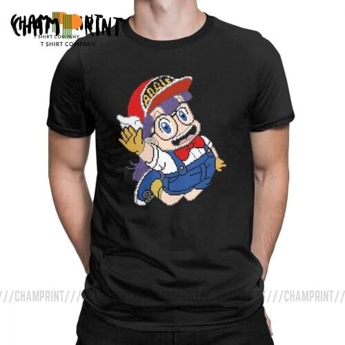 Dr. Slump T Shirts for Men Arale Pixel Art Black Clothes Short Sleeve Vintage T-Shirts Crewneck Cotton Tees